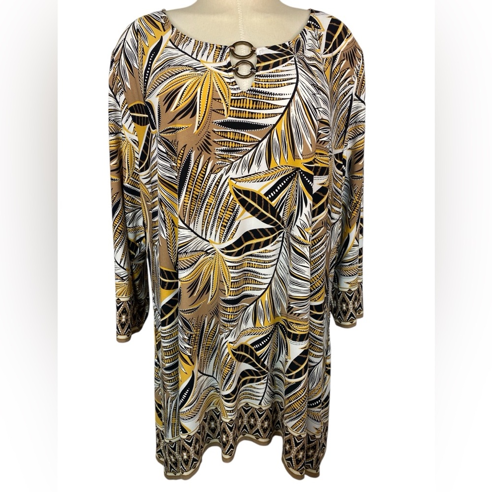 Ruby Rd. Women's Tropical Leaf Print Long Sleeve Top 3X